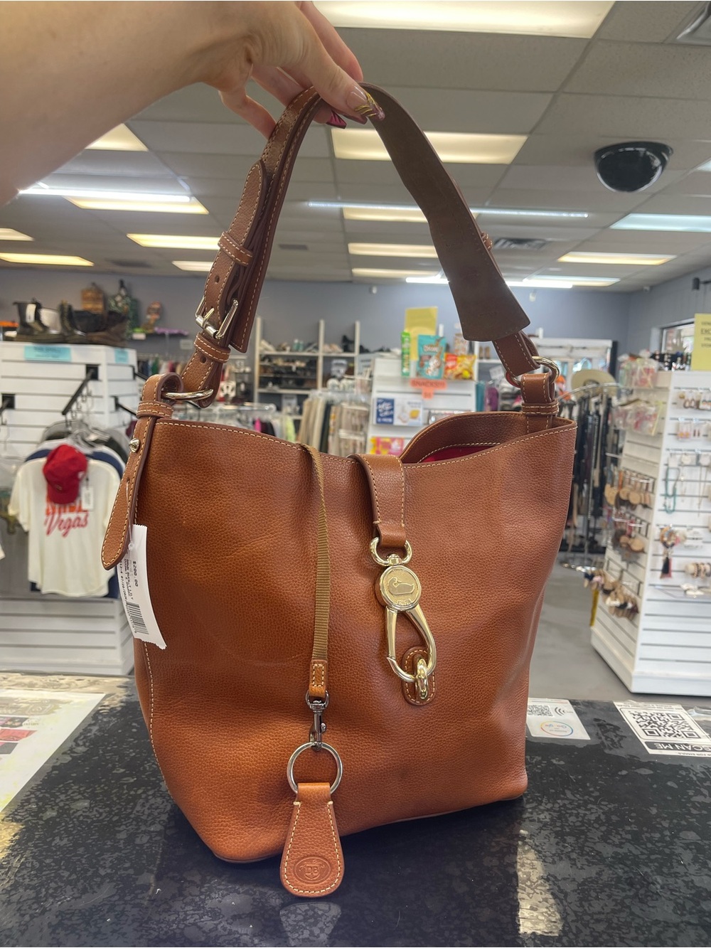 Dooney & Bourke Brown Pebbled Leather Shoulder Bag with Gold Hardware
